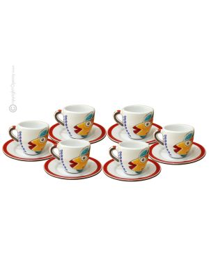 FISH CUPS ensemble de 6 tasses à expresso en céramique faites à la main avec soucoupes, Sicile authentique Made in Italy