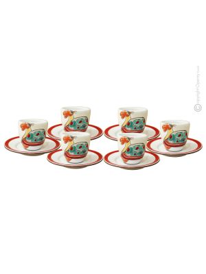 TURTLE CUPS ensemble de 6 tasses à expresso en céramique faites à la main avec soucoupes, Sicile authentique Made in Italy