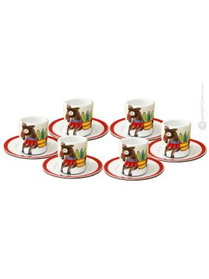 DONKEY CUPS ensemble de 6 tasses à expresso en céramique faites à la main avec soucoupes, Sicile authentique Made in Italy