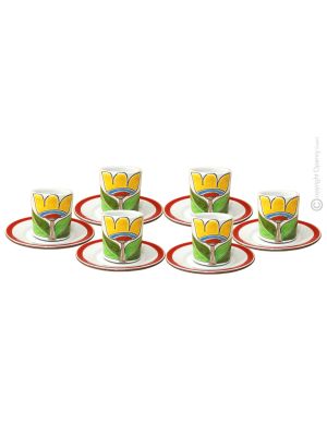 TULIPANO CUPS ensemble de 6 tasses à expresso en céramique faites à la main avec soucoupes, Sicile authentique Made in Italy