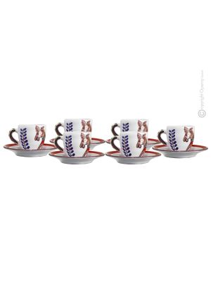 DONKEY CUPS ensemble de 6 tasses à café expresso avec soucoupes en céramique faite à la main authentique Sicile Made in Italy