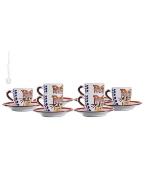 CAT CUPS ensemble de 6 tasses à expresso en céramique faites à la main avec soucoupes, Sicile authentique Made in Italy