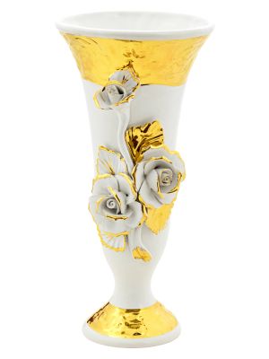 VASE GOBELET ROSE Vase en Céramique Créations Artistiques Style Baroque Or 24 carats Fabriqué en Italie