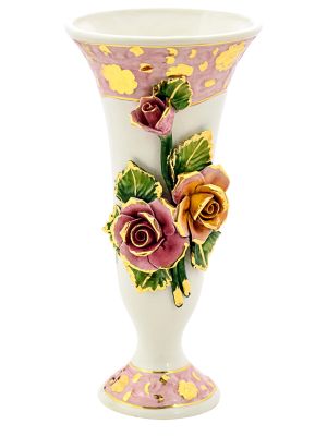 VASE GOBELET ROSE Vase en Céramique Créations Artistiques Style Baroque Or 24 carats Fabriqué en Italie