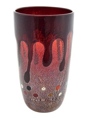 VASE DROP authentique verre soufflé de Murano avec Murrine et feuille d'argent 925 fait main Made in Italy