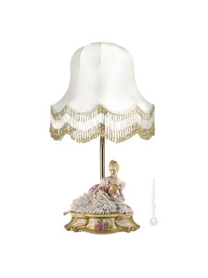 LAMPE MÈRE AVEC PETITE FILLE Lampe de table en porcelaine de Capodimonte Made in Italy