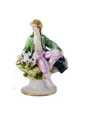 GALANT AVEC DENTELLE Statue Figurine Capodimonte Porcelaine Faite à la Main Fabriqué en Italie