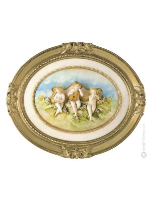 MUSICIENS CHERUBINI Tableau bas-relief en porcelaine de Capodimonte Fabriqué en Italie