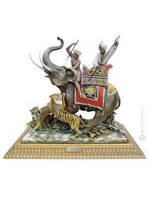 CHASSE AU TIGRE Figurine Statue Capodimonte Figurine en Porcelaine Faite à la Main Fabriqué en Italie Hauteur 60 cm