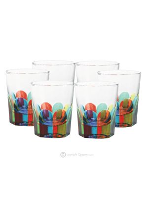 VERRES PIÉMONTES Ensemble de 6 verres à liqueur en cristal peints à la main à Venise, authentique Made in Italy