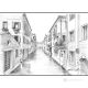 CALLE BERGAMI S.CROCE - VENISE Dessin au crayon sur carton moderne Made in Italy 